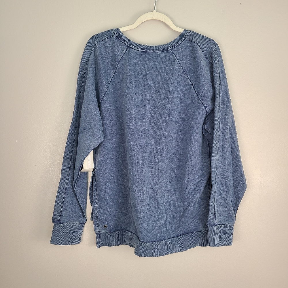Z by Zella Warn In Blue Chambray-like Fleece Pullover Workout Athletic Sweater L - Picture 8 of 8